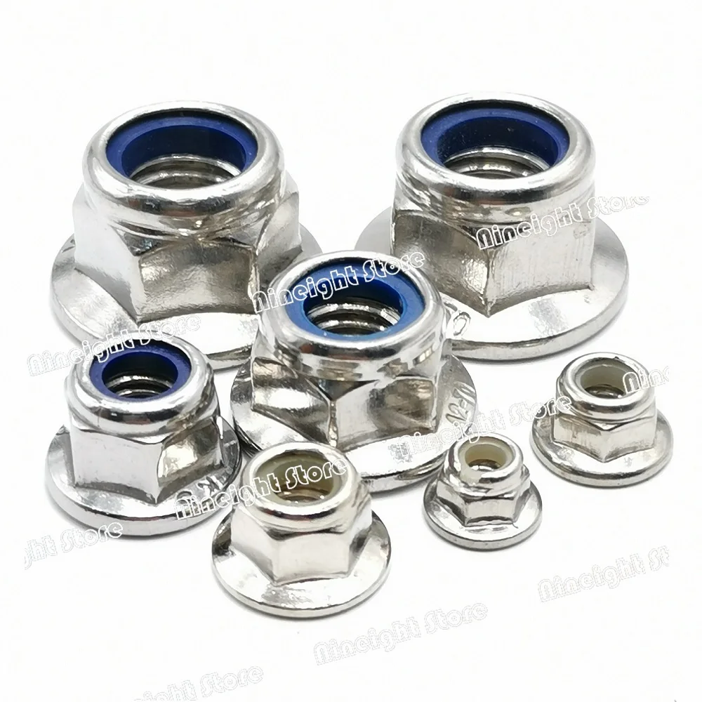 M3 M4 M5 M6 M8 M10 M12 Black Carbon 304 A2-70 Stainless Steel Hex Flange Nylon Insert Lock Nut Self-locking Nylock Locknut 1-20X hexagon nuts nylon lock nut carbon steel nuts flange nut locking nuts