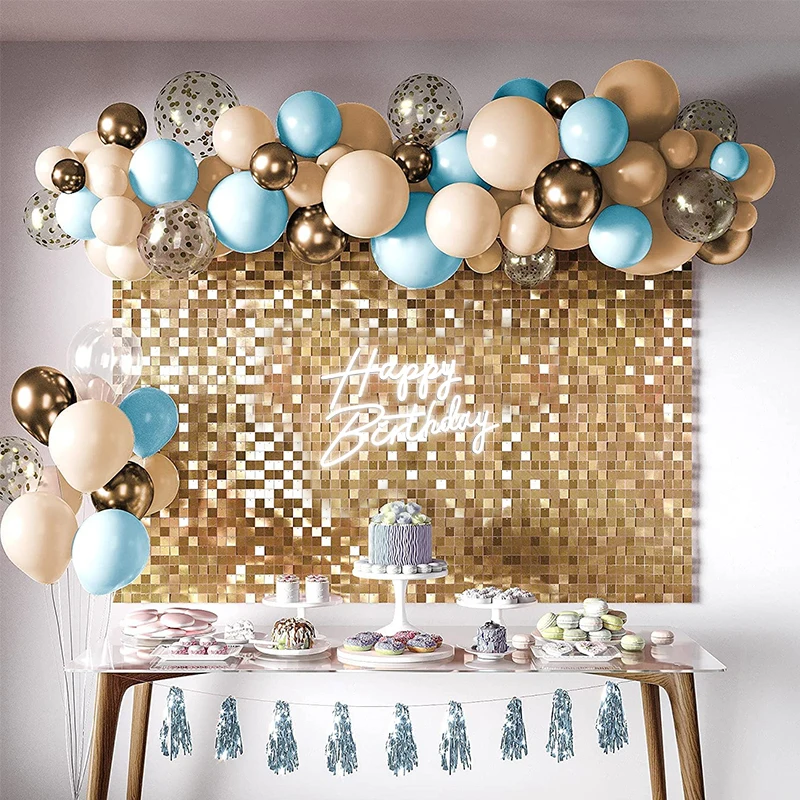 Iridescent Party Sequin Backdrop Glitter Square Sequin Panels Wall Wedding Decor Baby Shower Birthday Xmas Event Decorat