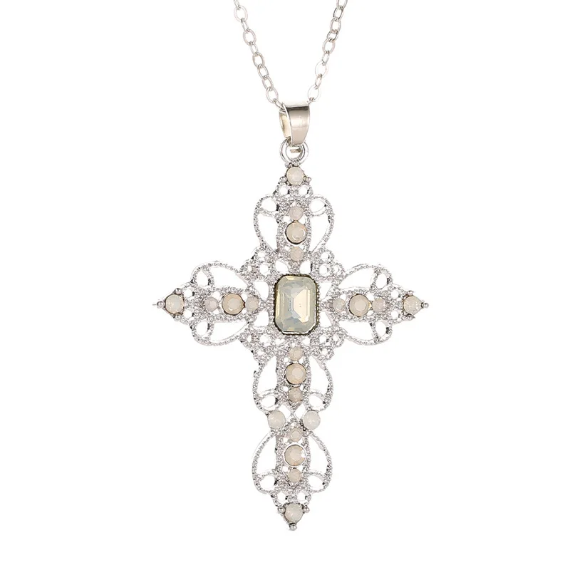 Gothic Zircon Cross Necklace – Unisex Y2K Irregular Pendant Jewelry
