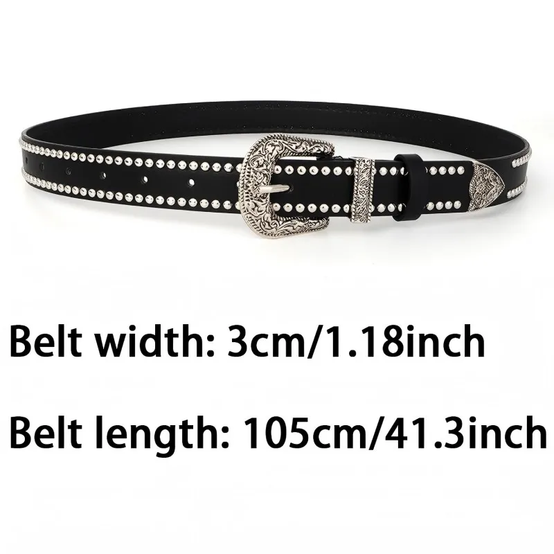Women's Rivet Punk Style Carved Buckle Belt，Rock Punk Subculture HipHop Street Trend Y2K Style Spicy Girl Jeans Decoration Belts