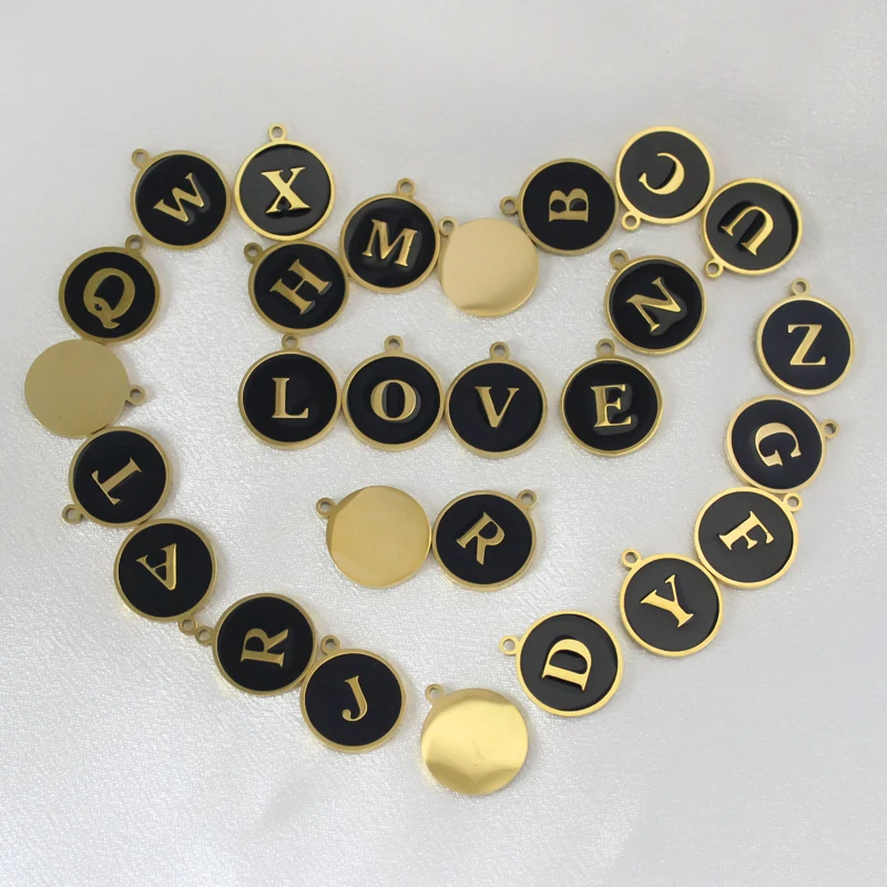 1pc Double-Sided Flat Round Alloy Letter Charms Enamel Charms Alphabet  Initial Letter Pendants For DIY Jewelry Making Wholesale