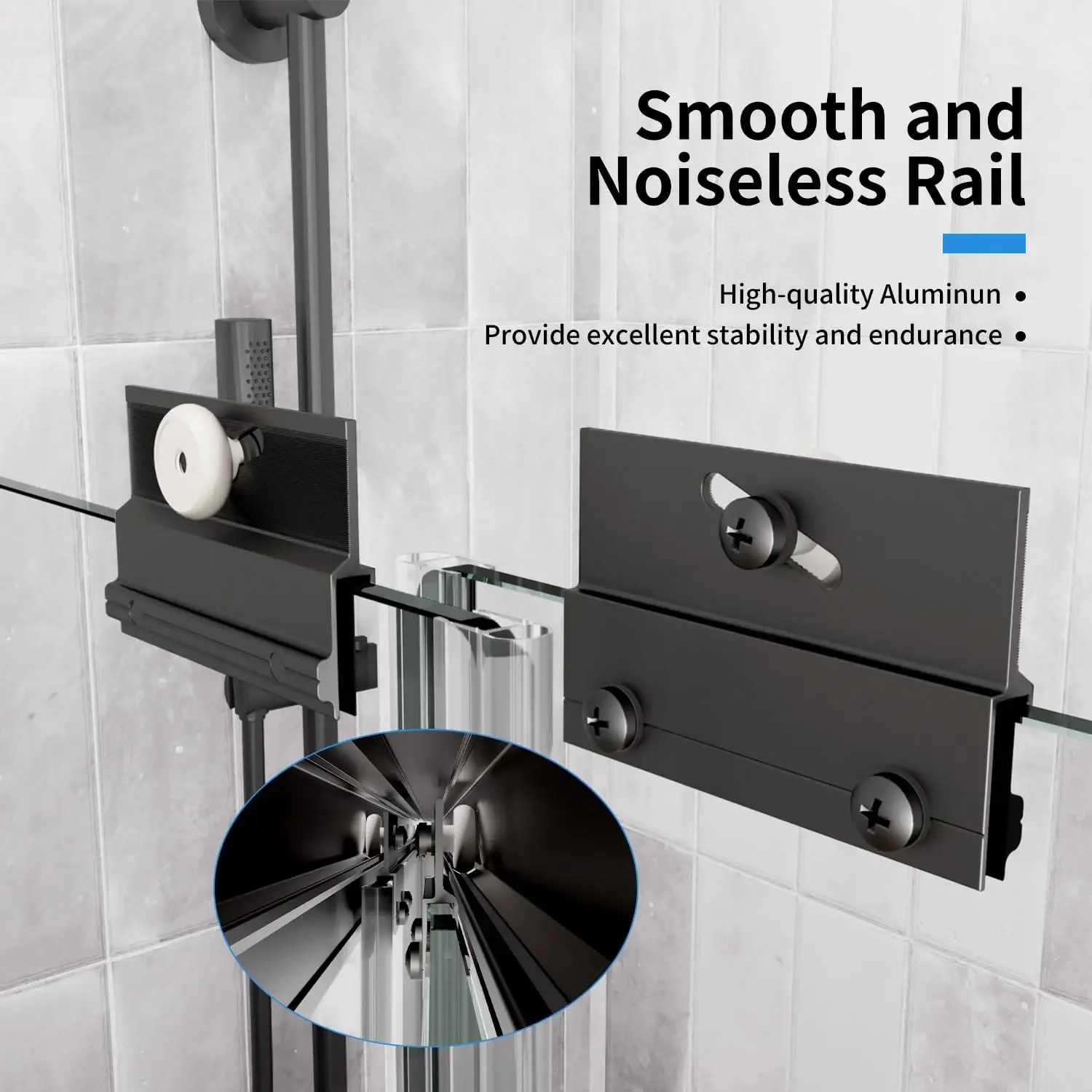 Shower Door，Royal Guard 44-48" W x 70" H Semi-Frameless Double Sliding Glass  SGCC Tempered Glass，Bypass Shower ，Matte Black 6