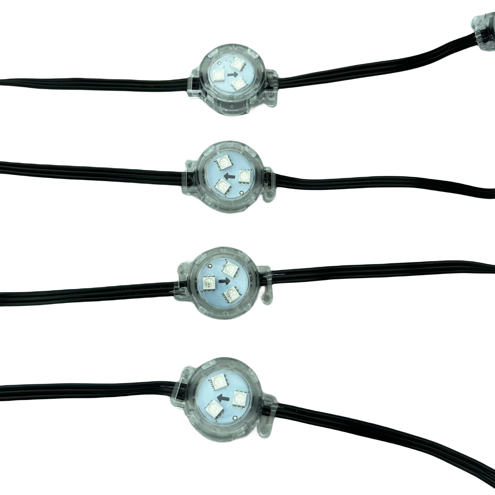 20pcs/string 30mm 12V WS2811 LED addressable rgb full color pixel module;IP68;clear cover;0.72W;18AWG black wire