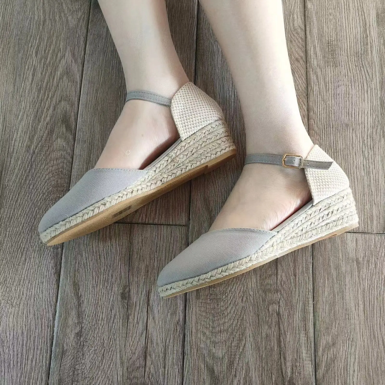 Women's Espadrilles Wedge-shaped Loafers, Closed Toe Clasp Ankle