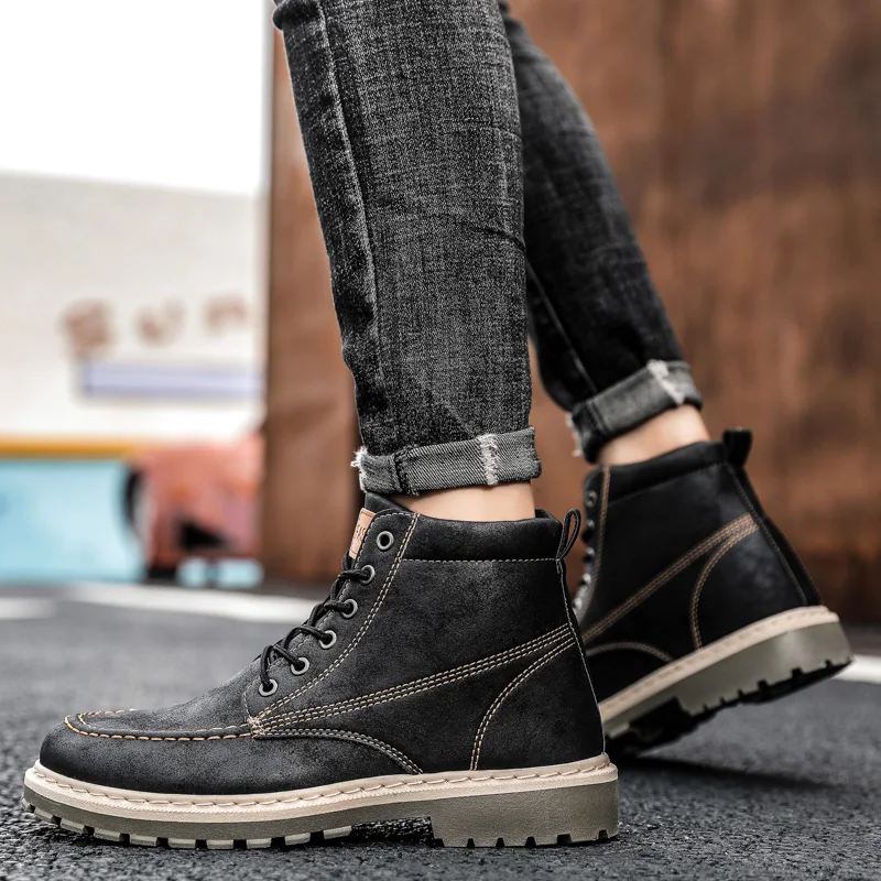 Модные ботильоны, мужские ботинки, мужские модные ботинки, мужская рабочая обувь с высоким берцем, британский стиль, размер 39-44