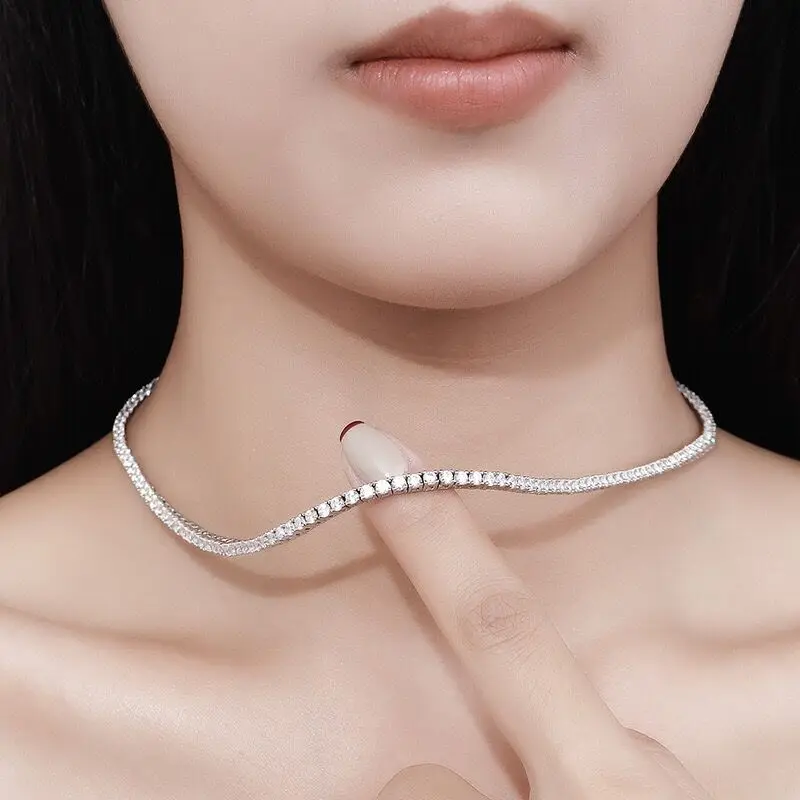 Andara 925 Sterling Silver Necklace Zircon Chain Necklace Women Fashion Simple Engagement Wedding Charm Jewelry 4mm 45cm 4