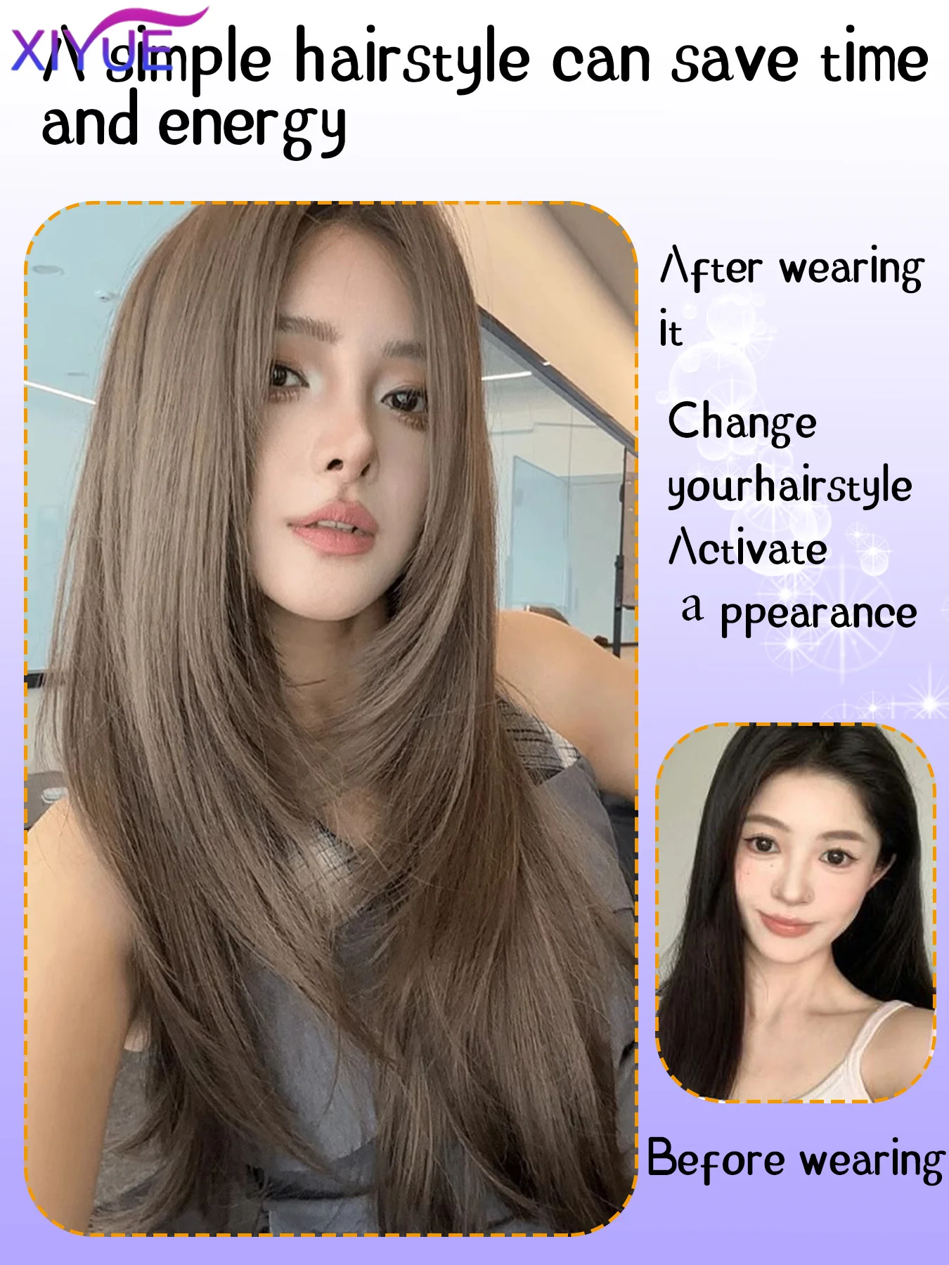 XIYUE 26 Inch Lace Front Wigs Curly Wave Fiber Synthetic Wig Heat-resistant Non-Glare Natural Soft Cosplay Hairpiece For Women