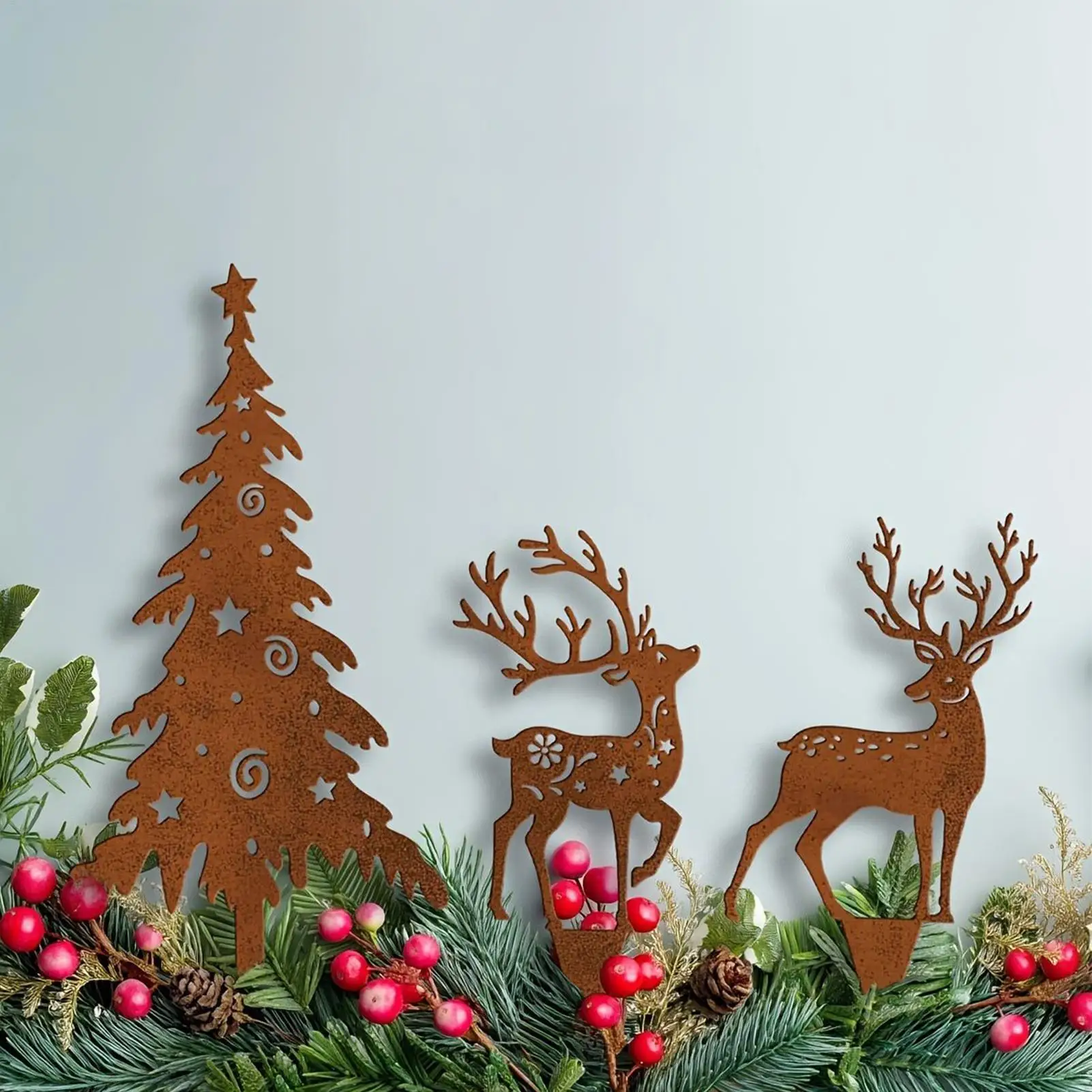 Decorative Garden Stakes 3 Pieces Outdoor Metal Sign Decor Christmas Yard Signs Stake For Holiday Winter Yard Garden Lawn Porch