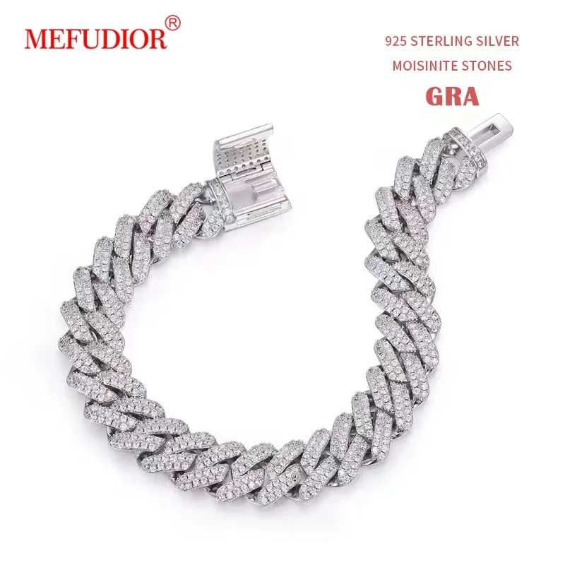 925 Sterling Silver 14mm Wide Cuban Bracelet White D VVS Moissanite Fashion Hip Hop Customized Jewelry 7/8/9inch Chain For Men gates poly chain gt 14mgt pitch 14mm perimeter 994mm to 4410mm width 20 37 60 85mm carbon fiber belt