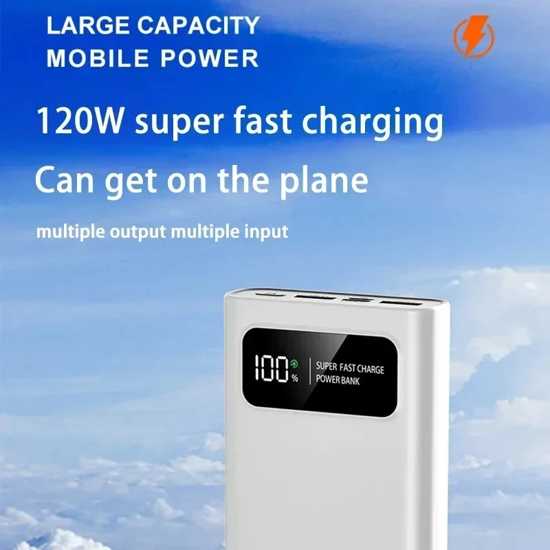 New 120W Super Fast Charging Power Bank With LED Digital Display 200000mAh Large Capacity External Battery Portable For phones 6