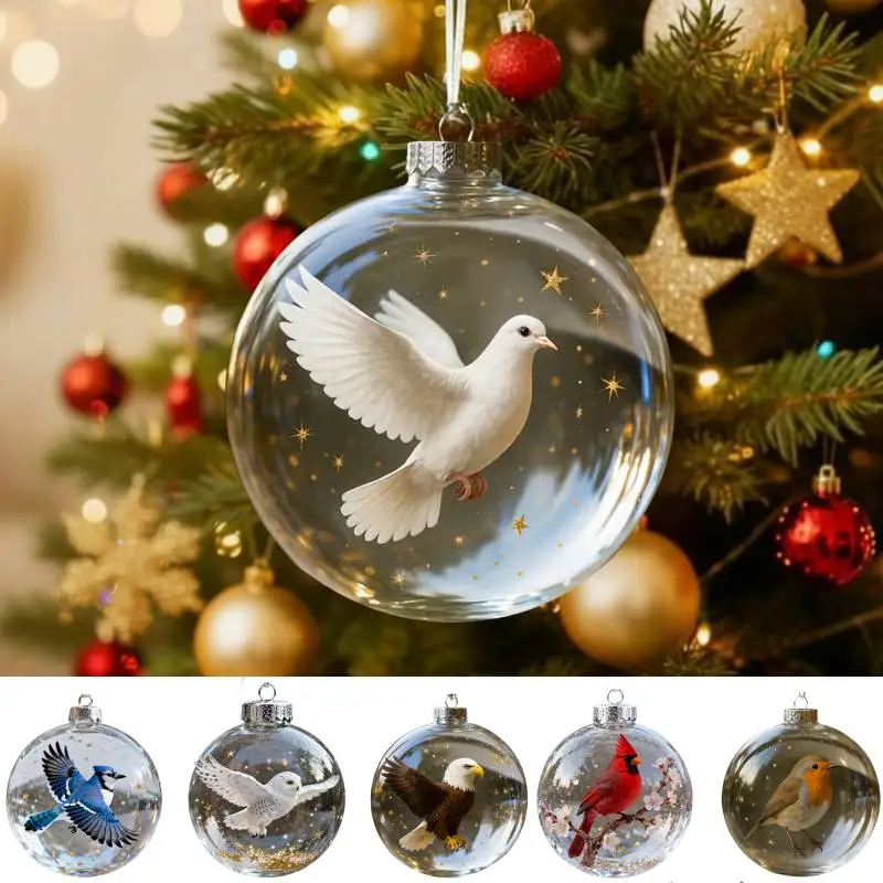 Christmas Nature's Birds Crystal Glass Ornament PVC Bird Glass Tree Clear Ornaments Xmas Tree Hanging Pendant for Holiday Decor
