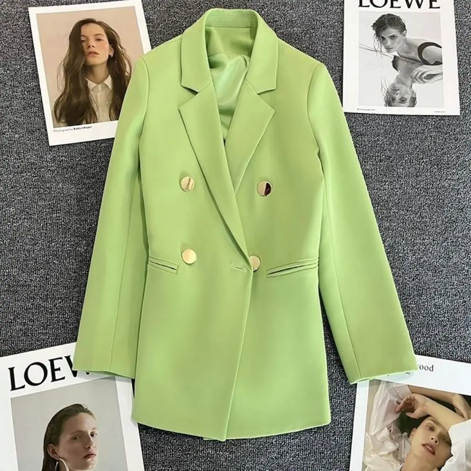 

Luxury Designer Clothing Women Blazer Double-breasted Long Sleeve Office Lady Suit Spring Autumn Jacket Brand Coat Korean Chic