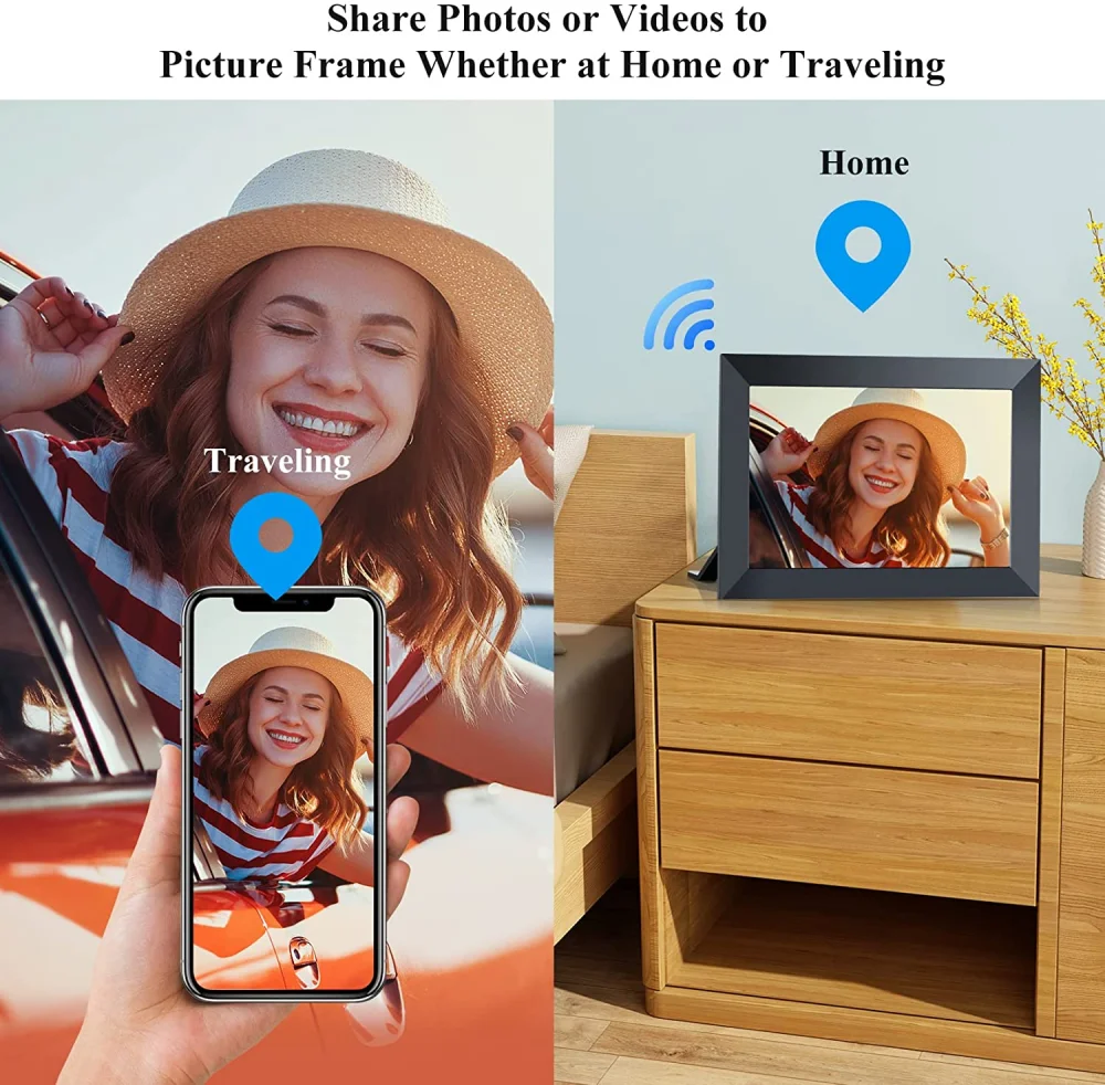 10" Digital Photo Frame Smart WiFi Picture Frame IPS Touch-screen 1280*800 with 32GB Storage APP Control for Family Gift