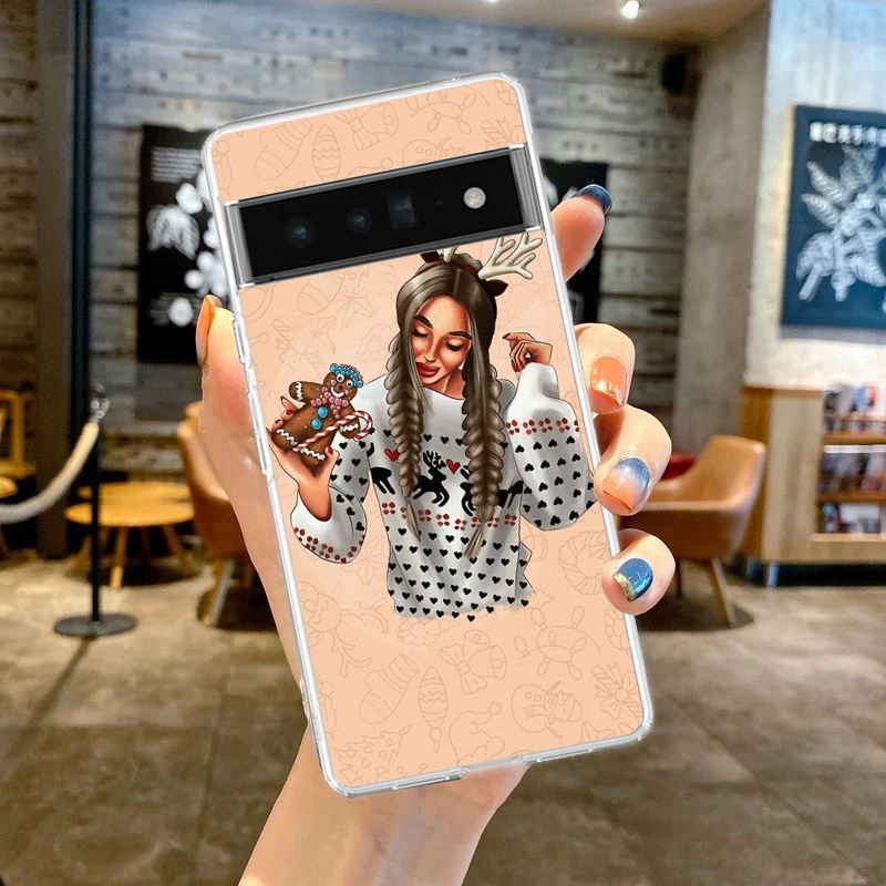 Festive Art Girls Coffee Shockproof Clear Phone Case