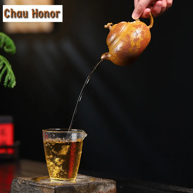 260ml Yixing Purple Clay Teapots Handmade Gourd Pot Raw Ore Wood-fired Section Mud Tea Making Kettle With Filter Zisha Tea Set