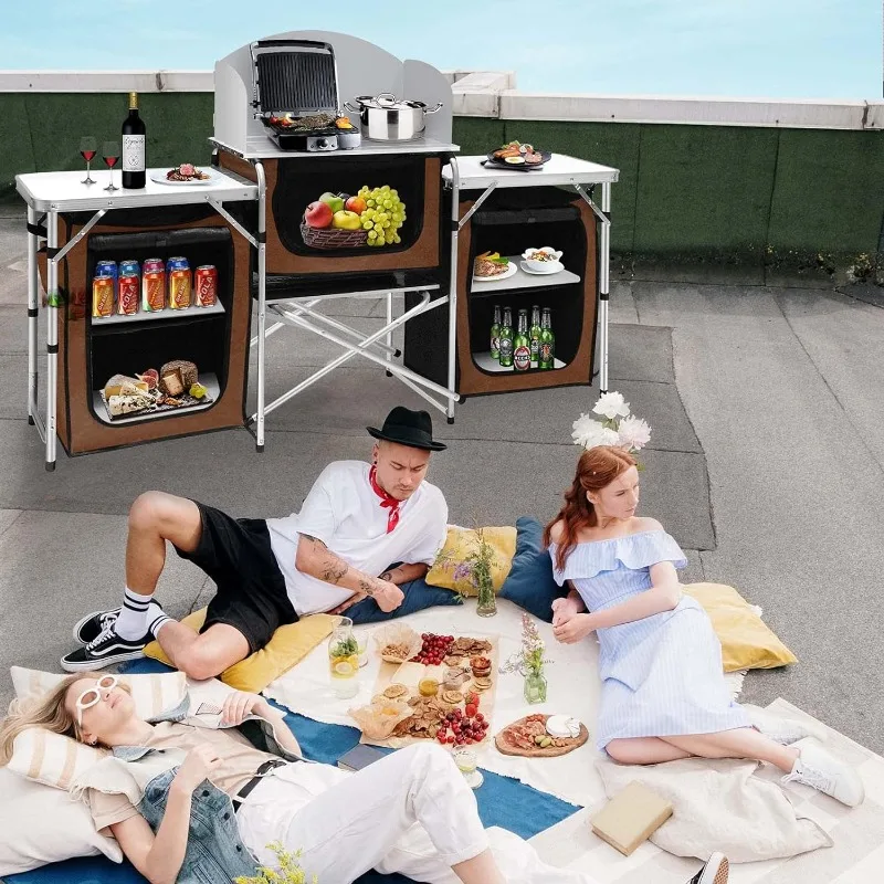 Table Pliante Ronde Pour Extérieur – Réglable En Hauteur, Portable Pour Camping, Plage, Pique-nique Et Terrasse
