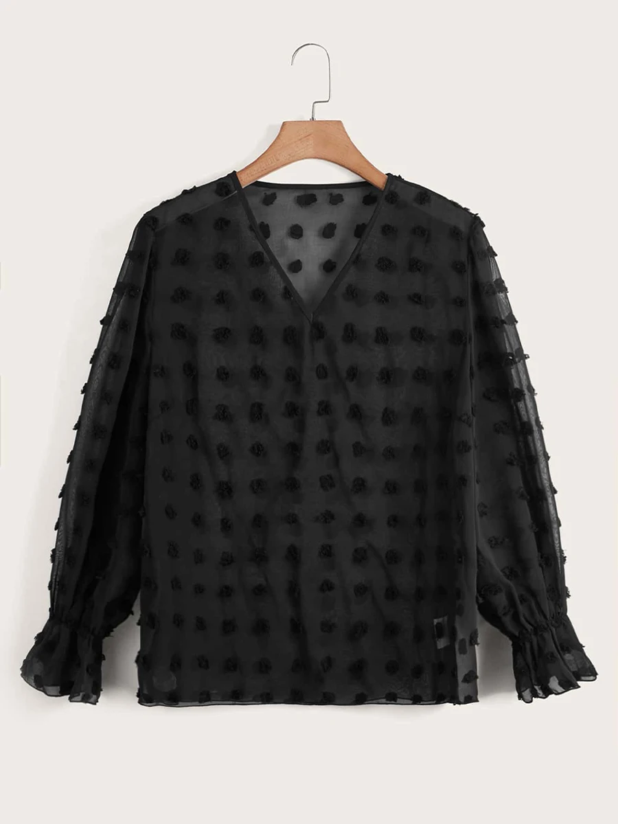 

Finjani Plus Size V-neck Loose Chiffon Blouses, Casual Puff Long Sleeve Fashion Shirts Tops, Women's Clothing For Summer New