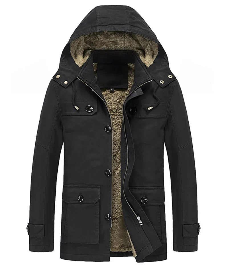 thumbnail image 1 of Abrigo militar de carga para hombre, chaqueta gruesa y cálida para hombre, parka de invierno, chaqueta acolchada de algodón informal, sudaderas con capucha de piel con múltiples bolsillos para hombre,, 1 of 5
