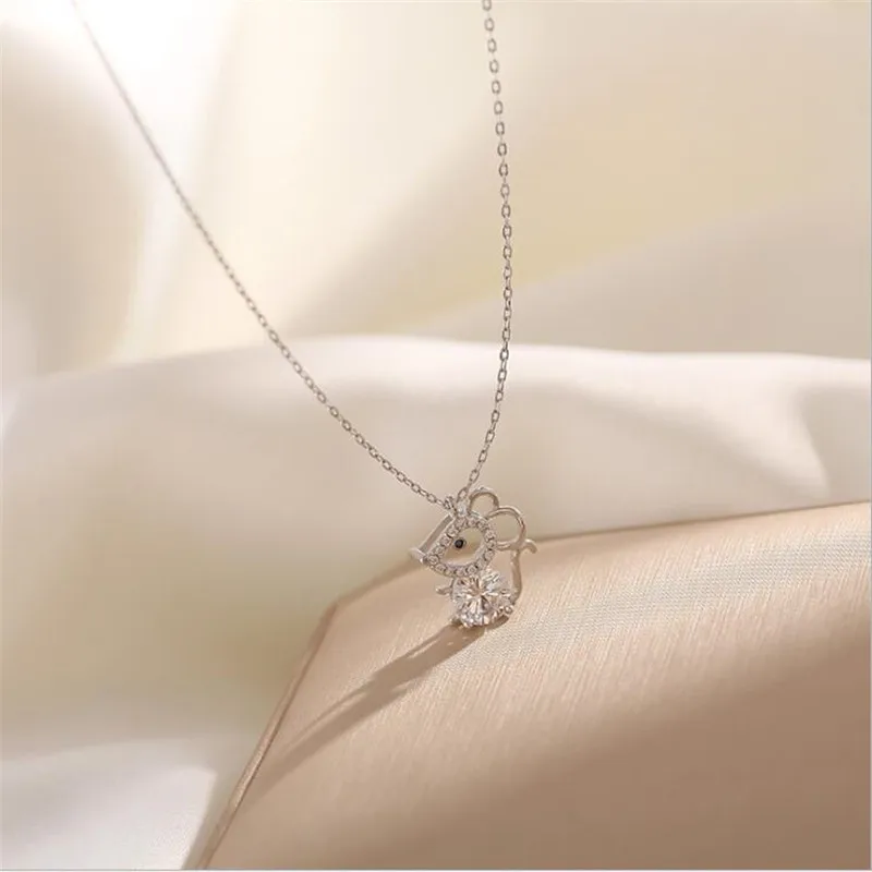 New Fashion Flash Crystal Little Mouse 925 Sterling Silver Jewelry Zodiac Exquisite Popular Animal Pendant Necklaces XL168