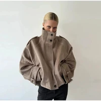 Nouvelle Veste Femme à Col Montant, Manches Longues, Simple Boutonnage, Poches, Coupe Ample, Mode Automne 2026, pour le Quotidien 3