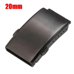Silver Folding Safety Milled Stainless Steel Deployant Watch Buckle Clasp (Black 20mm)