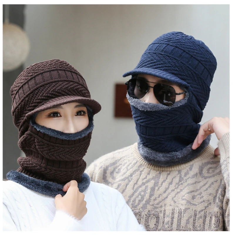 Noir - Bonnet épais pour homme, écharpe en velours, chapeau de Ski chaud,  Protection des oreilles, Protection du cou, grande taille, masque facial en  coton, nouvelle collection hiver