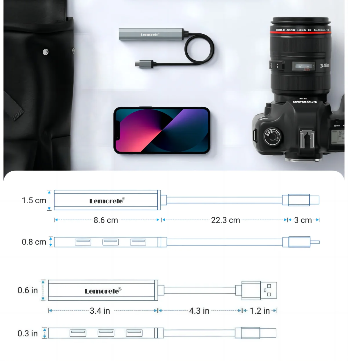 Lemorele-tipo c Multi Splitter Adapter Usb 3.0 Otg Portas Usb c a Acessórios para Laptop Lenovo Macbook Pro - Imagem 4