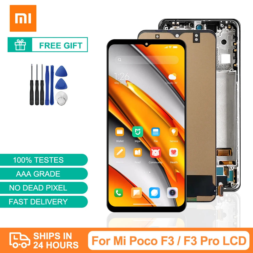 

100% Tested For Xiaomi POCO F3 LCD Display Touch Screen Digitizer Replacement Parts with Frame For POCO F3 Screen M2012K11AG