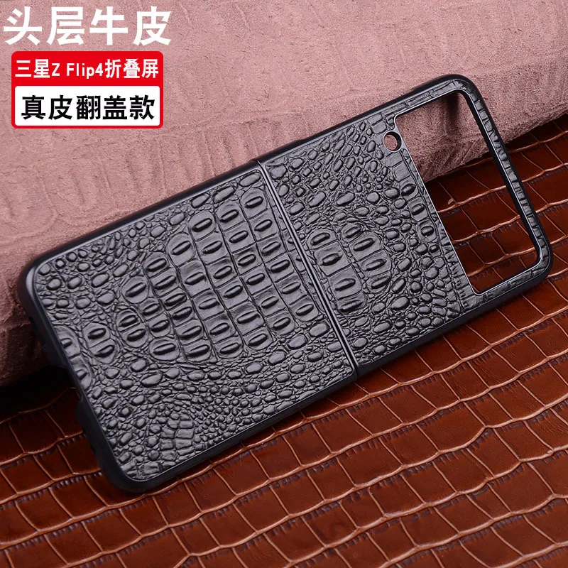 Luxury Genuine Leather Flip Phone Case For Samsung Galaxy Z Flip4 F8110 Half Pack Phone Cover For Galaxy Z Flip 4 Shockproof