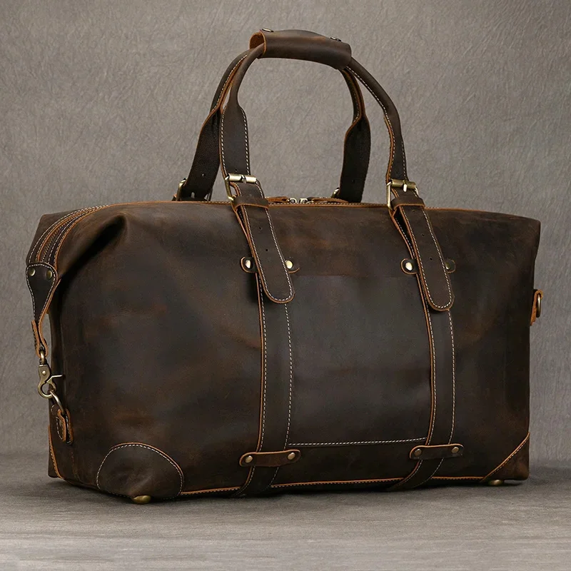 

High Fashion Leather Travel Bag For Men Male Duffle Large Capacity Weekender 50cm Luggage Business Carry On Handbag