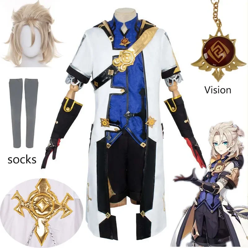 

Game Genshin Impact Albedo Adult Cosplay Costume Deluxe Suits The Ordo Favonius Wig Uniform Gloves Socks Wig Albedo Outfits