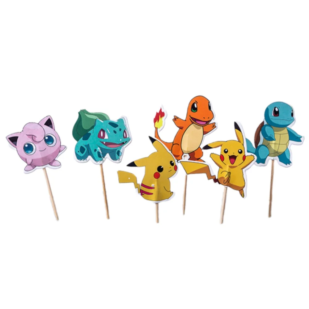 24pcs Pokemon Cupcake Toppers Anime Pikachu Party Cake Flags Cartoon Baby Shower Kids Boys Birthday Party Cake Decorations Gifts