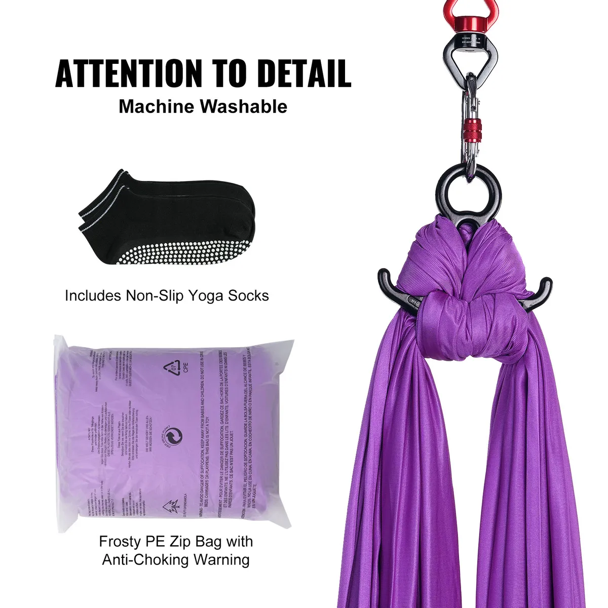 SucceBuy 8.7/11Yards Aerial Yoga Hammock & Swing Yoga Starter Kit Aerial Silk Fabric Yoga Strap Accessory to  All Levels Fitness — view 6