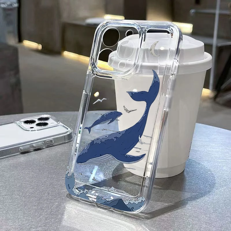 Whimsical Marine Life Cartoon Fish Phone Case - Soft Cover with Sharks and Dolphins Design