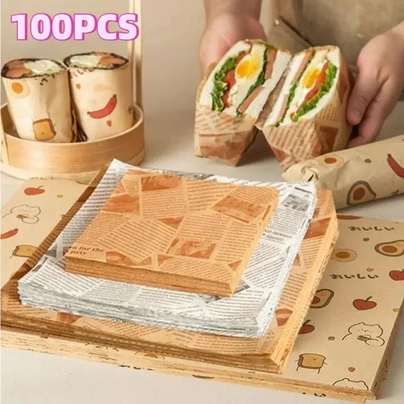100 pcs Oil-Proof Paper for Wrapping Burger Bread Fried Food Sandwich Packaging Fryer Air Baking Paper Plate Mat Accessories