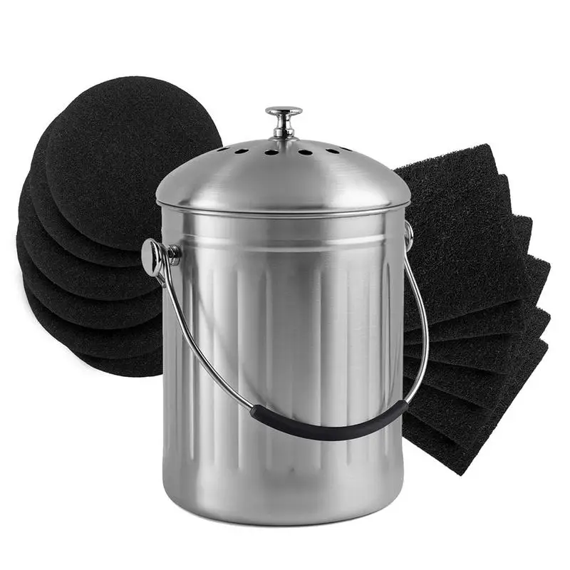 2 Compost Bin Pail Activated Charcoal Filters, 1 Round & 1 Square Black