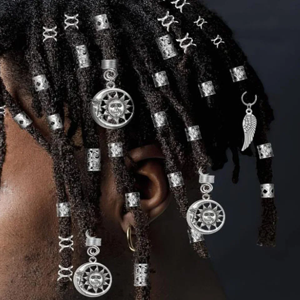 200pcs Mix Metal Sun Moon Butterfly Ring Hair Braid Dreadlocks Bead Clips Decoration Accessories with Storage Box hair braiding tool