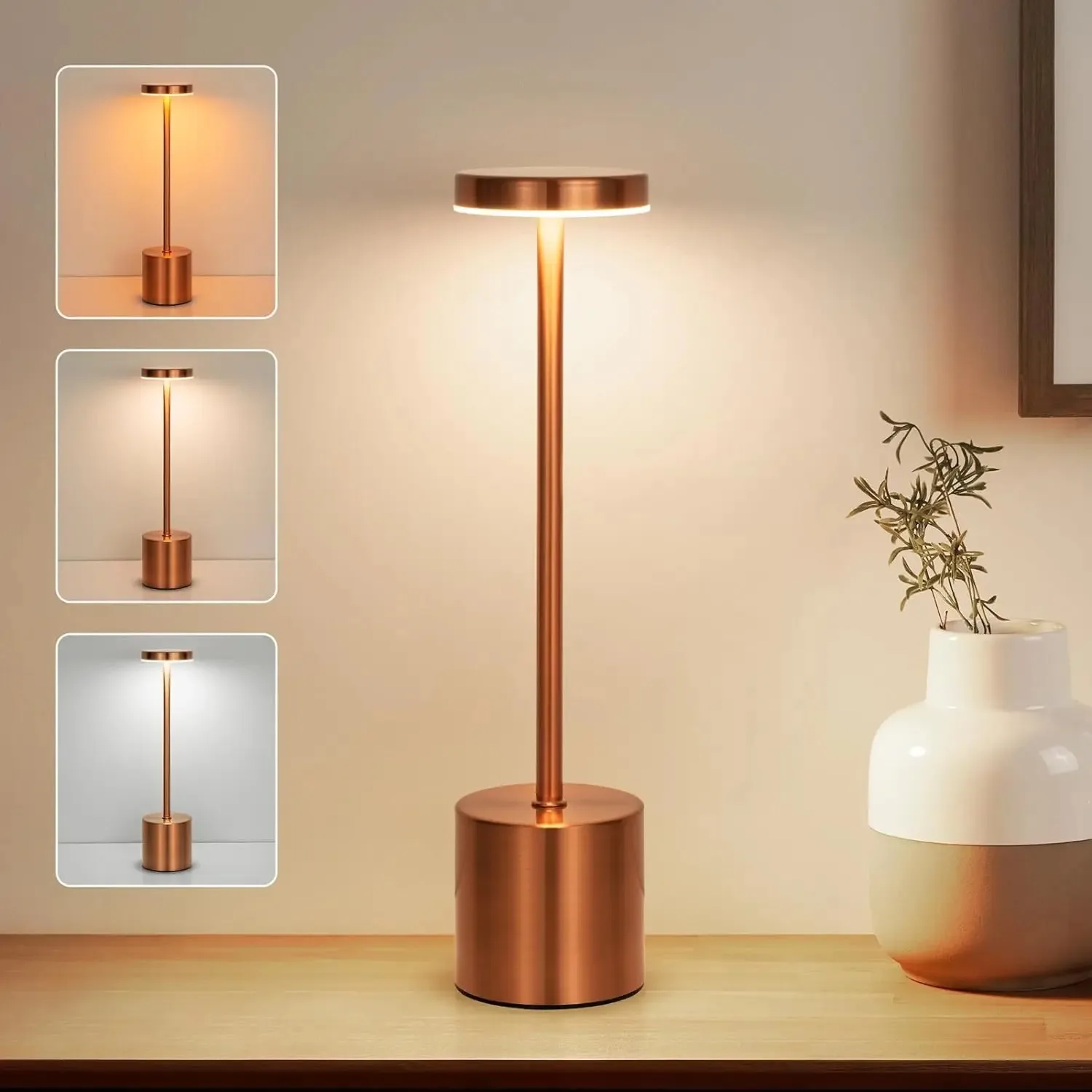 Cordless Table Lamp Nordic Style Alloy Body Touch Switch 3 Colors Rechargeable