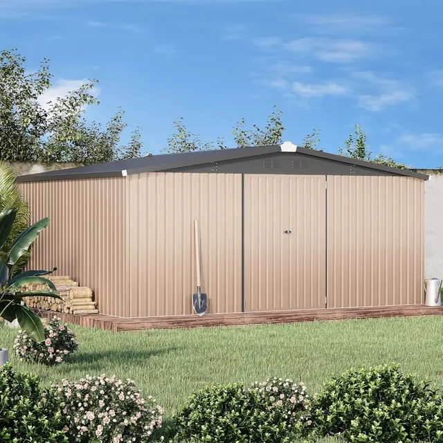 14 'x 12' hangar de rangement en métal extérieur, grand hangar de cour en acier, jardin, cour, terrasse, rangement d'outils extérieurs, gris 5