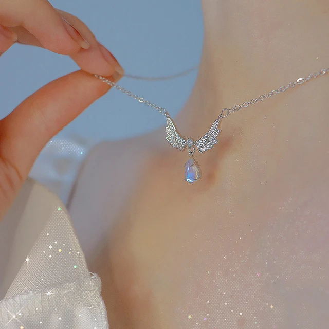 Kpop Fairy Zircon Wings Heart Crystal Pendant Necklace For Women Heart Clavicle Chain Choker Fashion Y2K Egirl Emo Jewelry Gifts 2