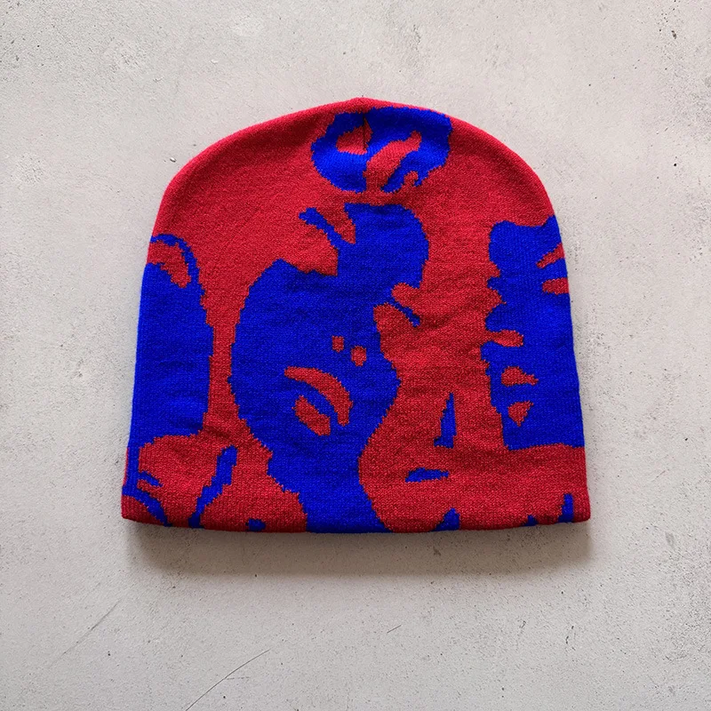 1 Stück Gesichtsmuster Intarsia Beanie Hüte, Winter Lässige winddichte elastische Totenkopfmütze, geeignet für Outdoor-Aktivitäten und den täglichen Gebrauch – Detail 7