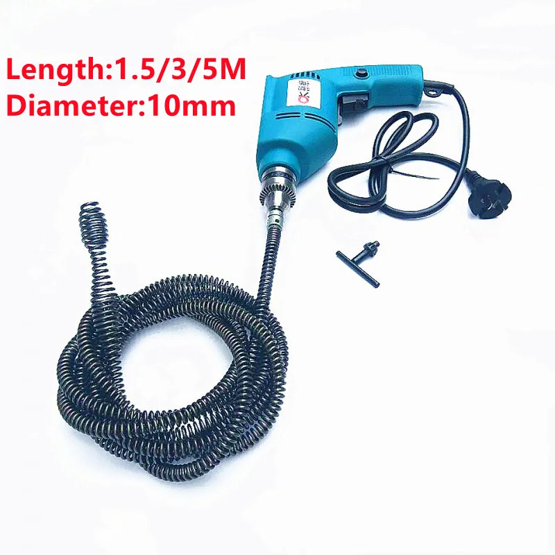 1.5/3/5m Long Kitchen Toilet Sewer Blockage Electric Tool Pipe Dredger Drain Dredge Drill-Powered Extension Drain Cleaner Spring