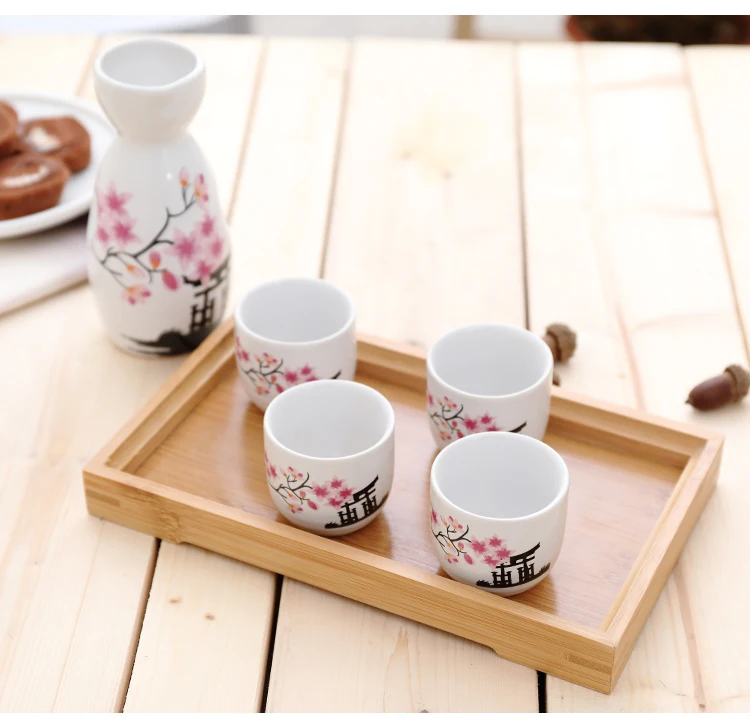 Service à Saké Japonais 5 Pièces – 1 Pot Et 4 Tasses En Céramique Bleue – Traditionnel, Fait Main – Idéal Pour Dégustation Ou Cadeau