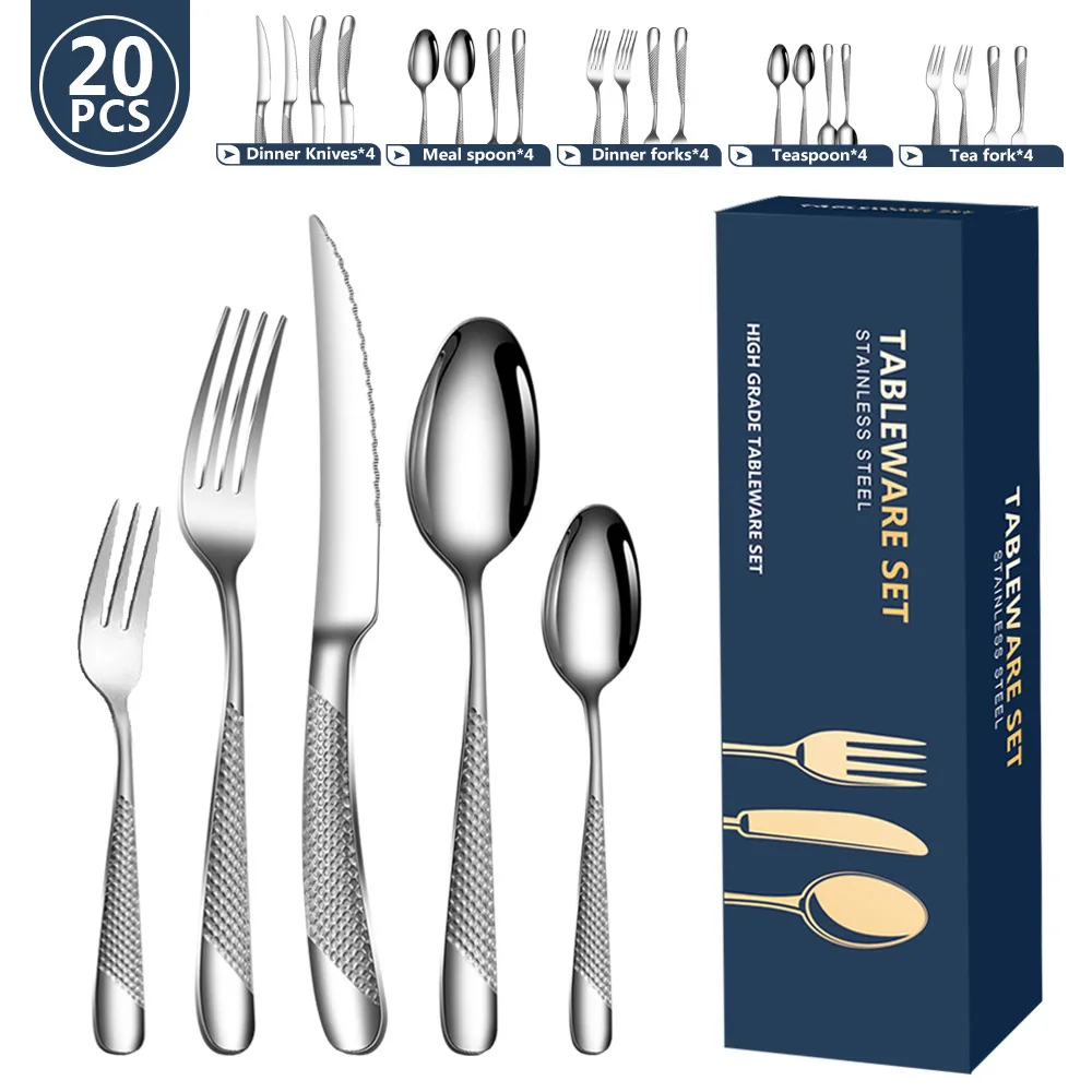 20pcs Stainless Steel Cutlery Set Dinnerware Classic Restaurant Gold Kitchen Wedding Dining Dinner Tableware Dishwasher Safe