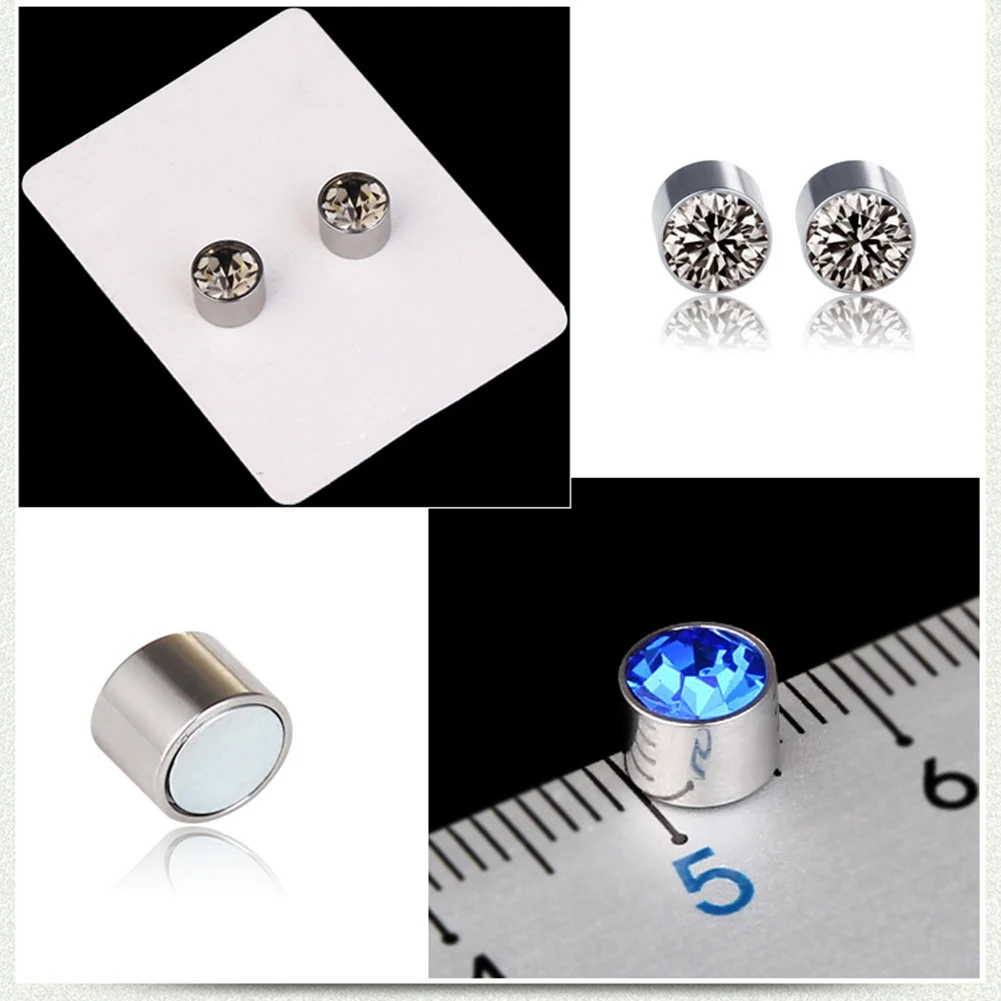 Stud Earrings Ear Clip Earrings Clip Earrings Ear Clip Ear Accessories Magnetic Earrings 1Pair Crystal Strong Magnetic Ear Stud For Women Zircon Clip Earrings Men Punk No Hole Non Piercing Jewelry Gift
