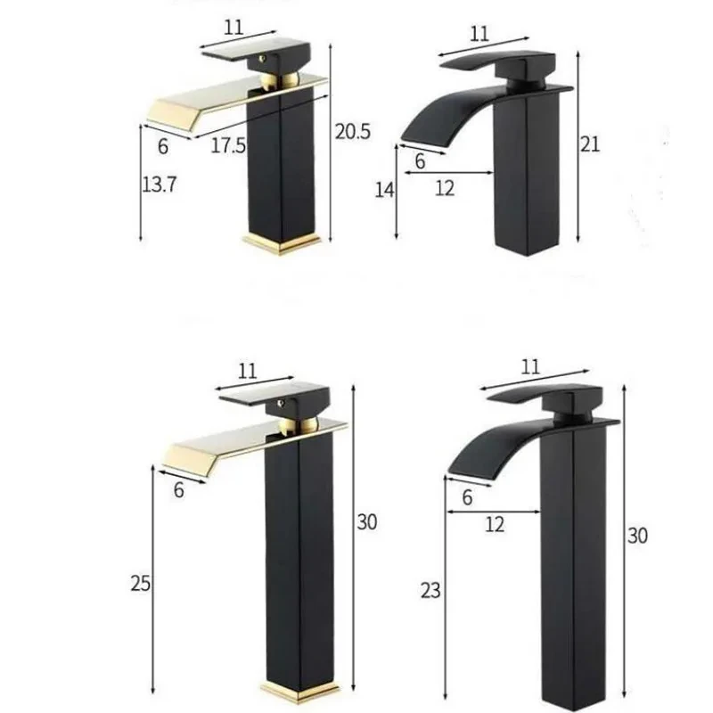 Basin Faucet Gold and Black Waterfall Faucet Brass Bathroom Faucet Bathroom Basin Faucet Mixer Tap Hot and Cold Sink faucet