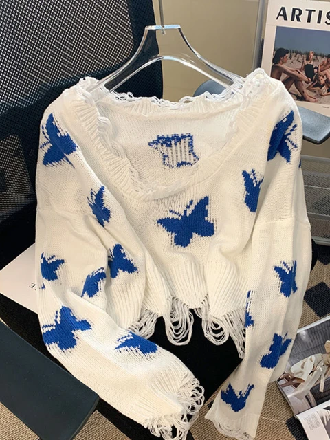 Knitted Butterfly White Sweater