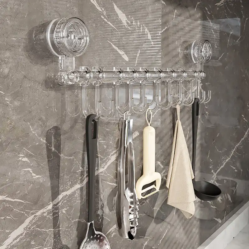 Plastic Suction Cup Towel Holder Detachable Space-Saving Hand Towel Holder Wall Mounted with Hooks Shower Rack for Home