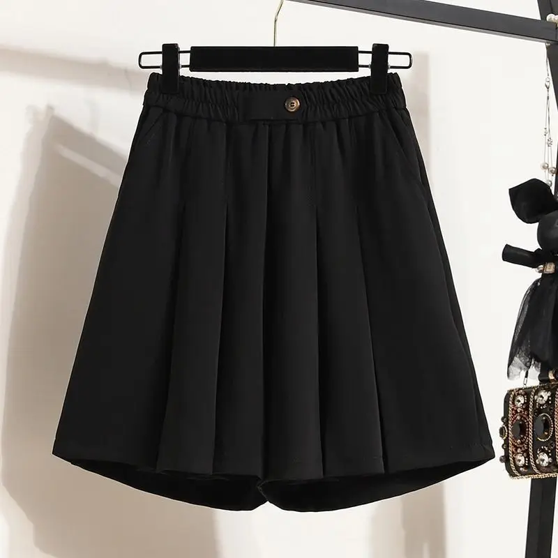 Summer New Korean Elastic High Waist Slim Wide Leg Shorts Women Solid Button Pockets Fashion Simple Loose Casual Shirring Shorts