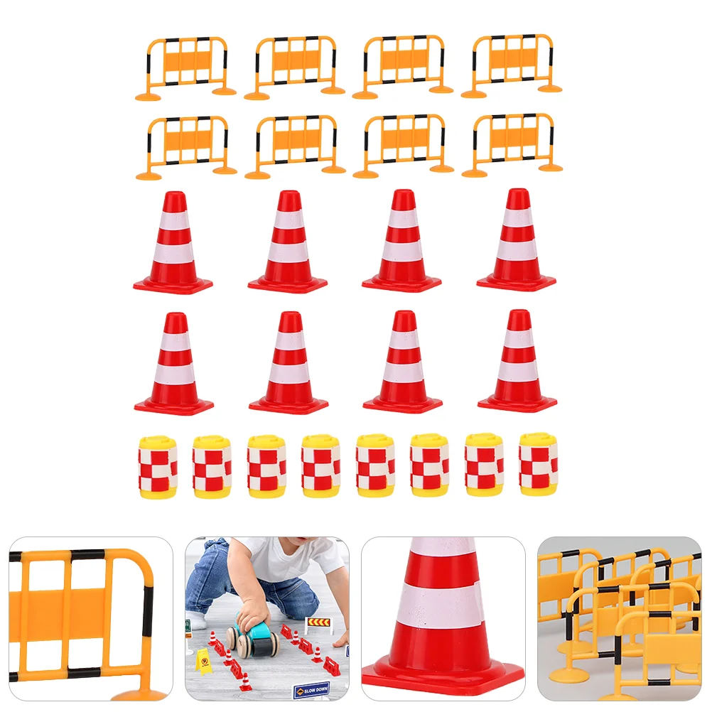 24 Pcs Toys Traffic Road Sign Barricade Mini Cone Cones Simulation Signs for Kids Roadblocks Child toy traffic toys for kids sound light mini cones sign models plastic signs signal plaything child